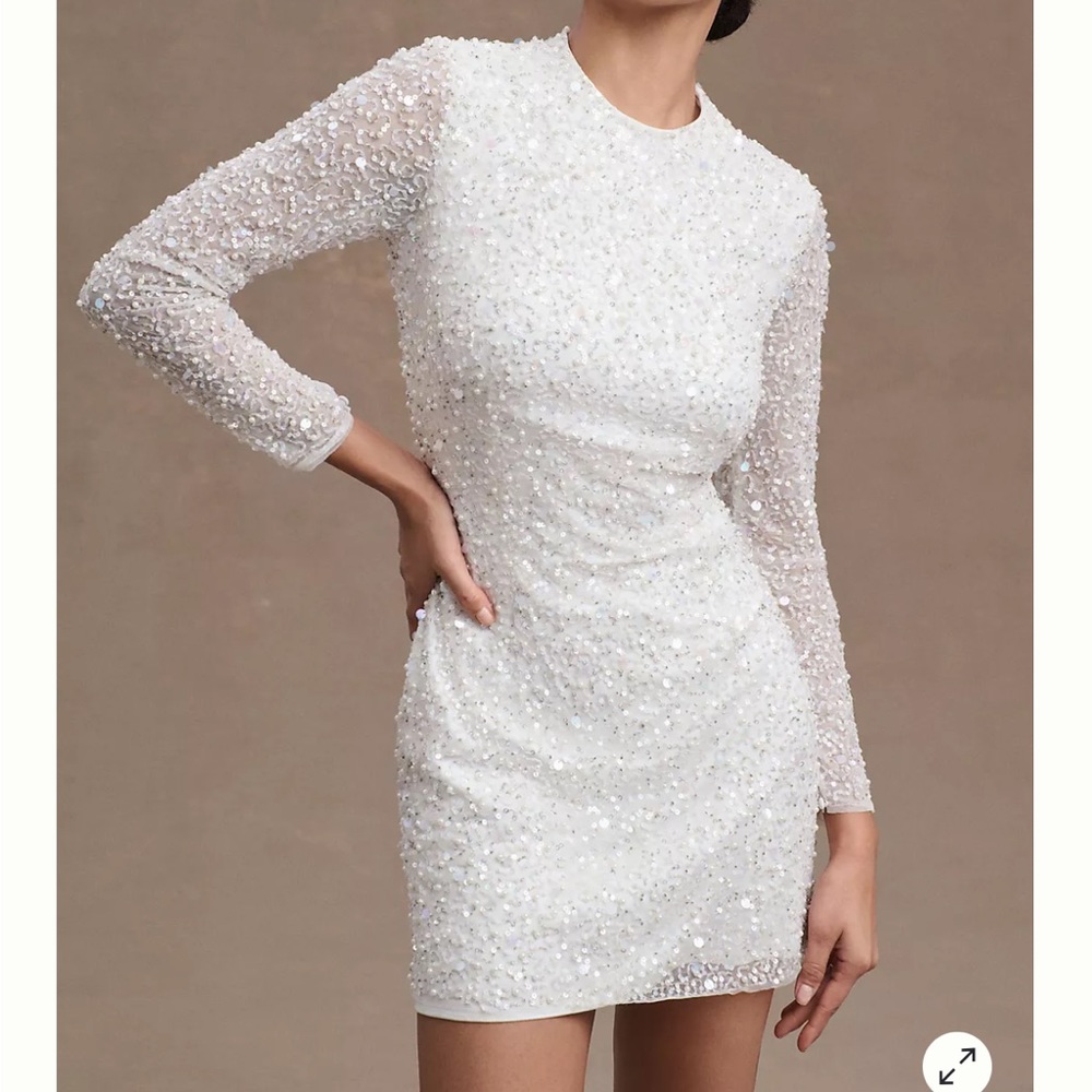 BHLDN Josie Long Sleeve Sequined Mini Dress